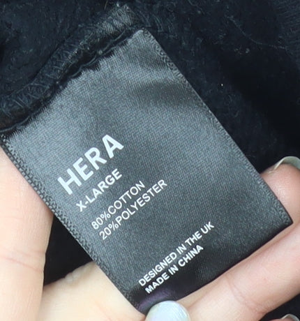 HERA Mens Black XL Pullover Hoodie Relaxed Fit Logo Sweatshirt