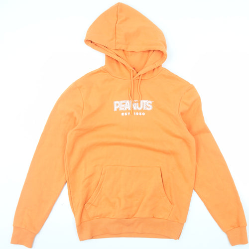 Peanuts Men’s Orange Pullover Hoodie Small Cartoon Graphic