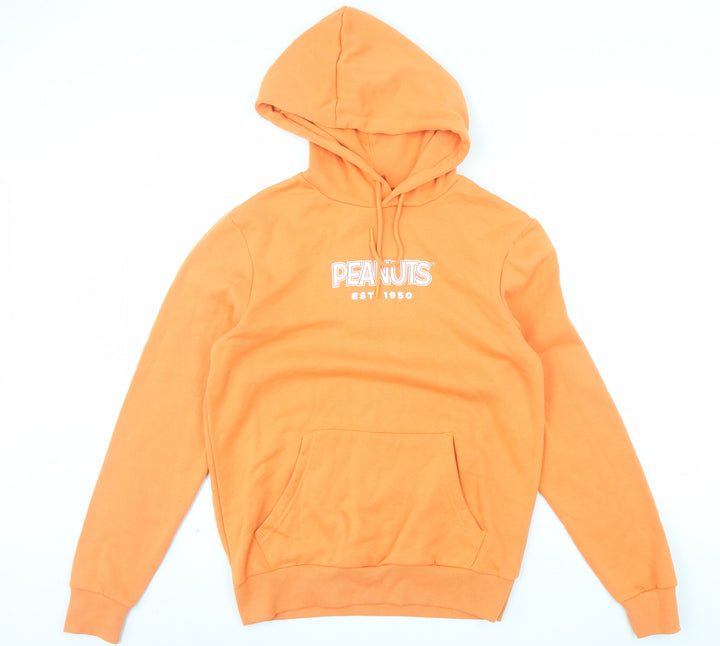 Peanuts Men’s Orange Pullover Hoodie Small Cartoon Graphic