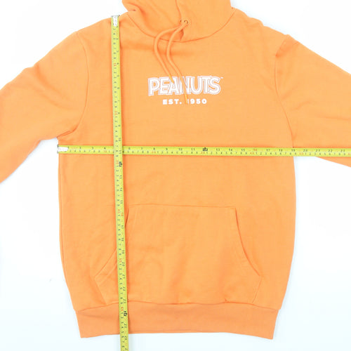 Peanuts Men’s Orange Pullover Hoodie Small Cartoon Graphic