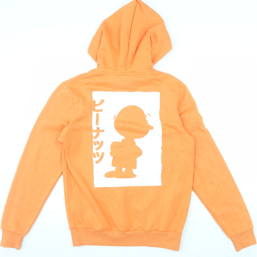 Peanuts Men’s Orange Pullover Hoodie Small Cartoon Graphic
