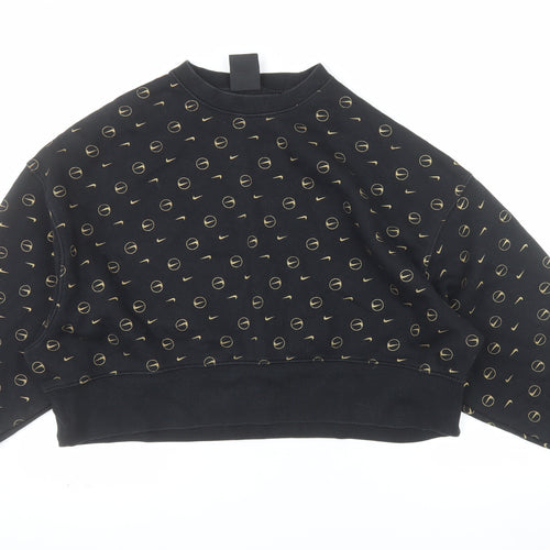 Nike Women Black Gold Logo Loose Fit Pullover Sweatshirt Size S