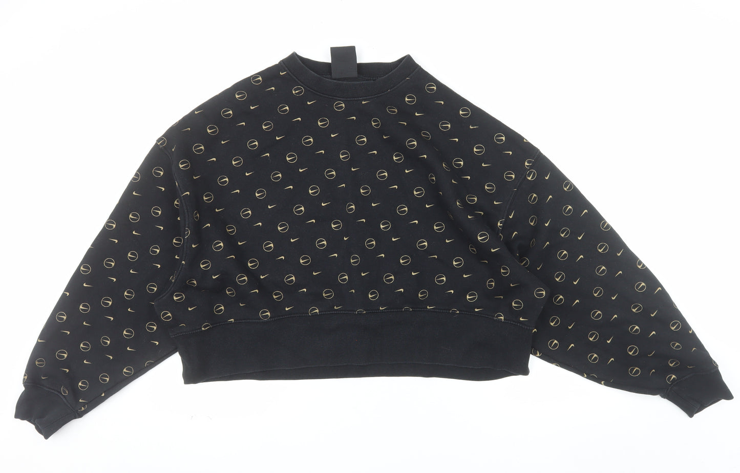 Nike Women Black Gold Logo Loose Fit Pullover Sweatshirt Size S