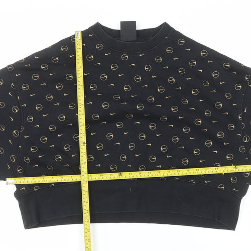 Nike Women Black Gold Logo Loose Fit Pullover Sweatshirt Size S