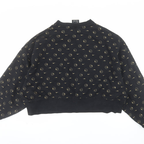 Nike Women Black Gold Logo Loose Fit Pullover Sweatshirt Size S