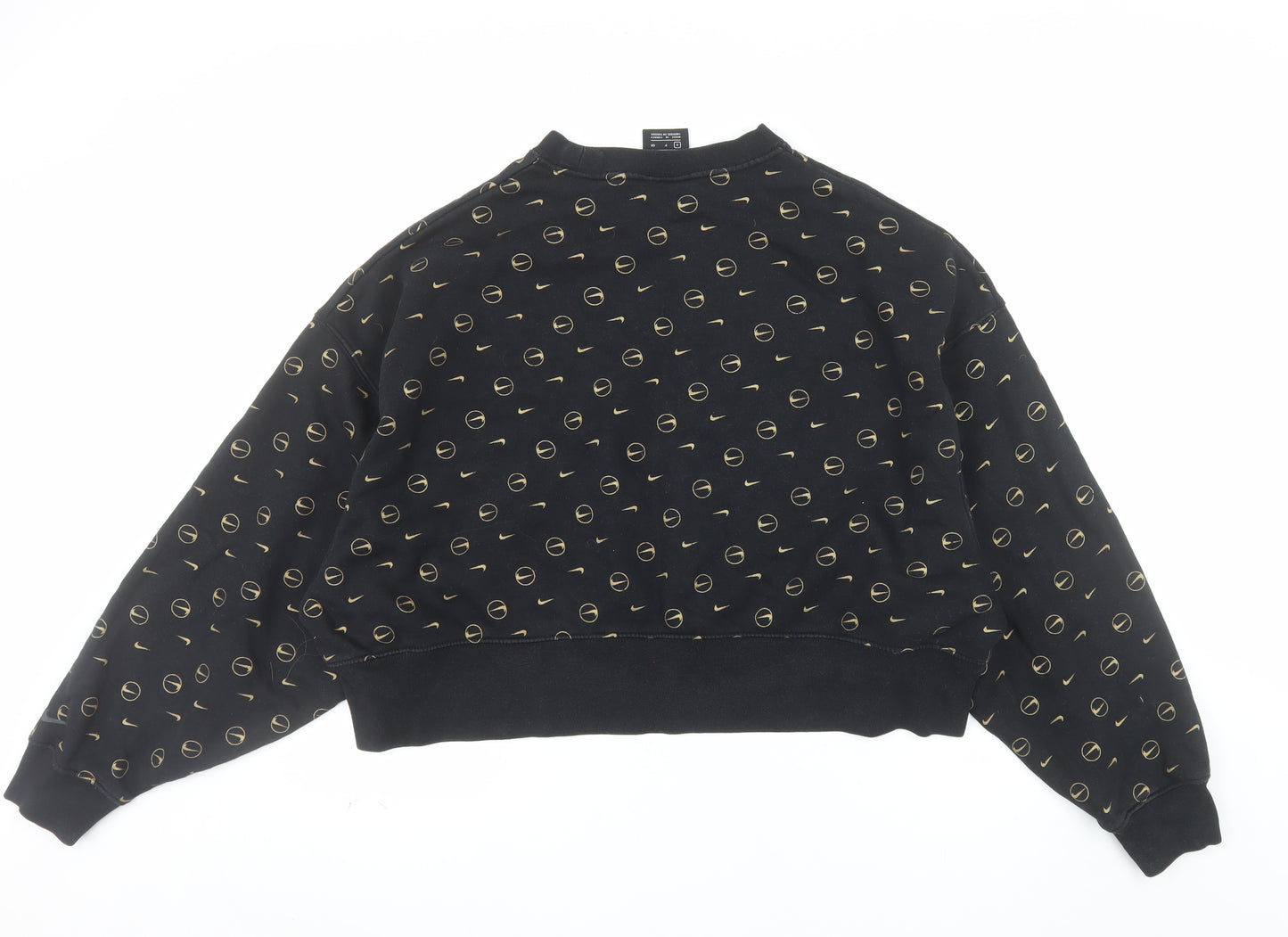 Nike Women Black Gold Logo Loose Fit Pullover Sweatshirt Size S