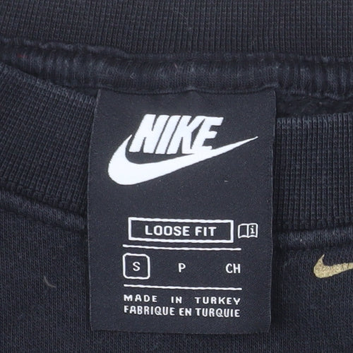 Nike Women Black Gold Logo Loose Fit Pullover Sweatshirt Size S