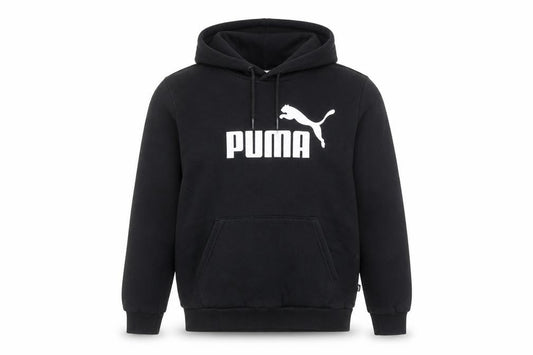Front view of Puma Men’s Black Pullover Hoodie Fleece Logo Regular Fit, size M