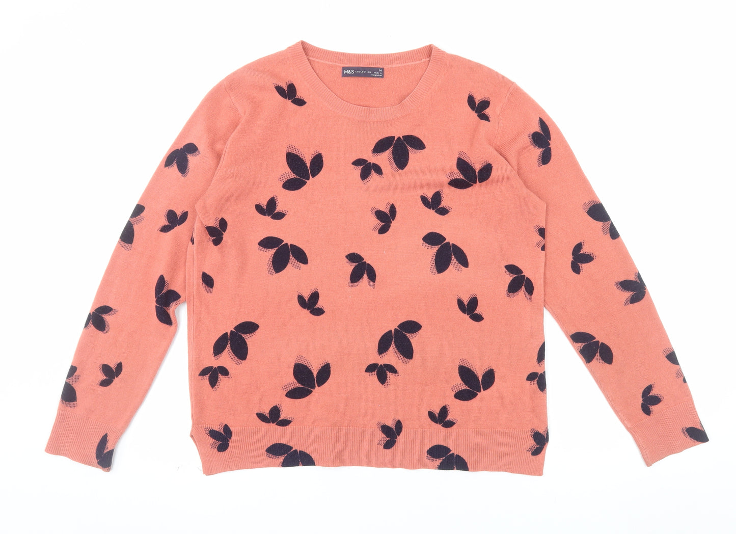 Marks and Spencer Women’s Pink Floral Jumper Size 14 Acrylic Knit