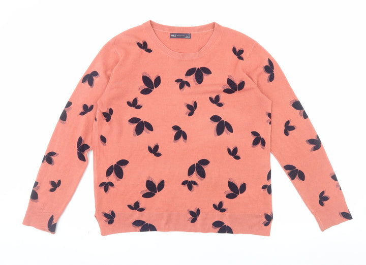Marks and Spencer Women’s Pink Floral Jumper Size 14 Acrylic Knit