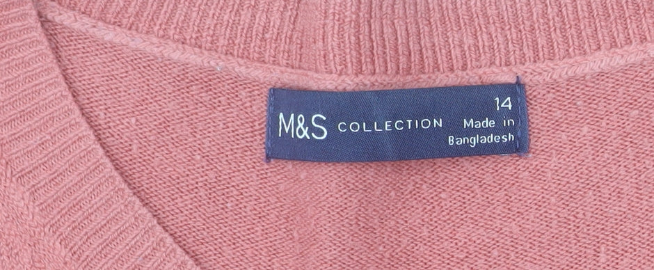 Marks and Spencer Women’s Pink Floral Jumper Size 14 Acrylic Knit