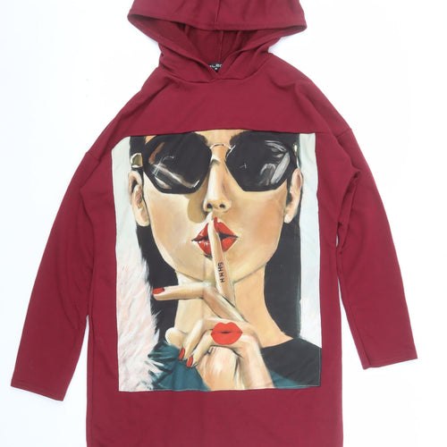 Select Womens Burgundy Hooded Tunic Sweatshirt Size M Graphic Print