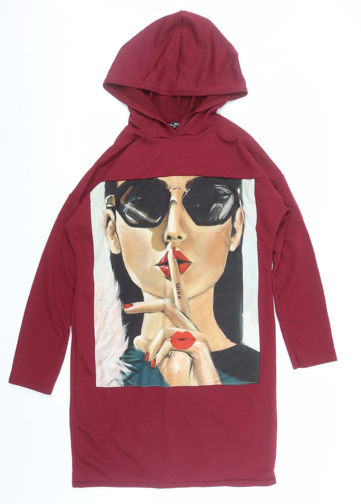 Select Womens Burgundy Hooded Tunic Sweatshirt Size M Graphic Print