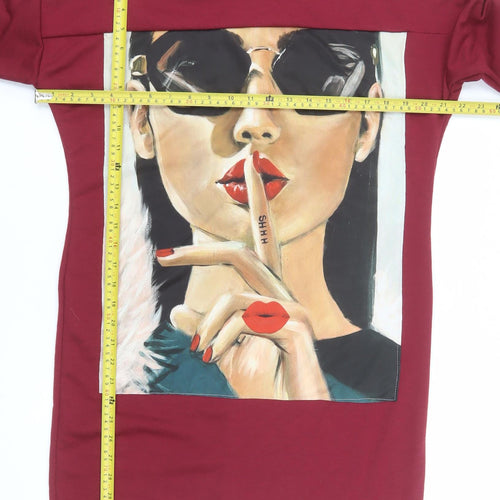 Select Womens Burgundy Hooded Tunic Sweatshirt Size M Graphic Print