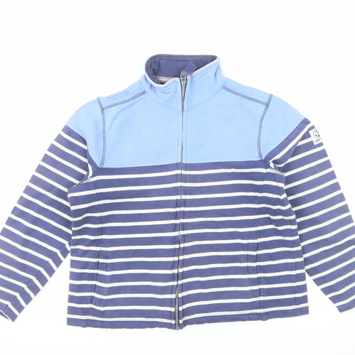Lazy Jacks Women Blue Striped Full Zip Sweatshirt Size 12 Cotton Nautical
