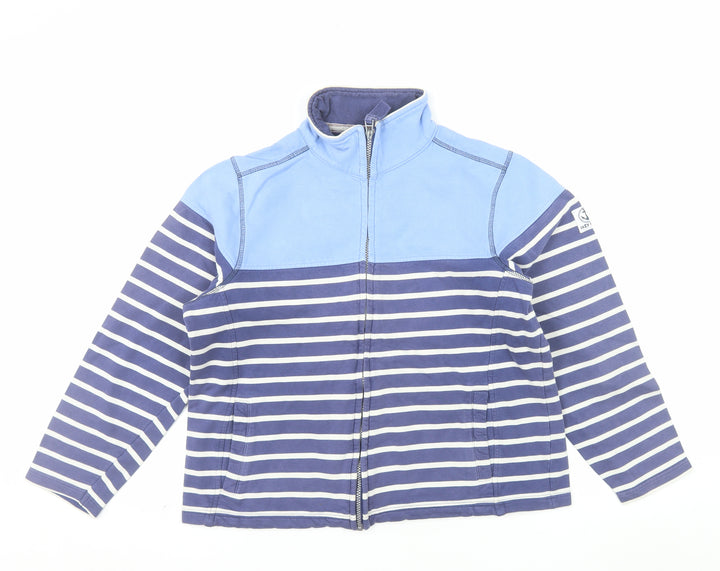 Lazy Jacks Women Blue Striped Full Zip Sweatshirt Size 12 Cotton Nautical