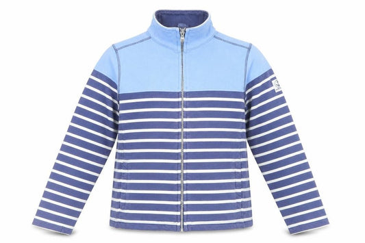 Front view of Lazy Jacks Women Blue Striped Full Zip Sweatshirt, size 12, Cotton Nautical