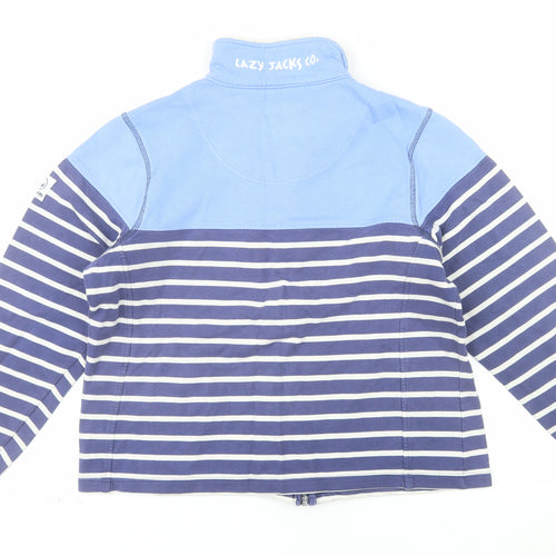 Lazy Jacks Women Blue Striped Full Zip Sweatshirt Size 12 Cotton Nautical