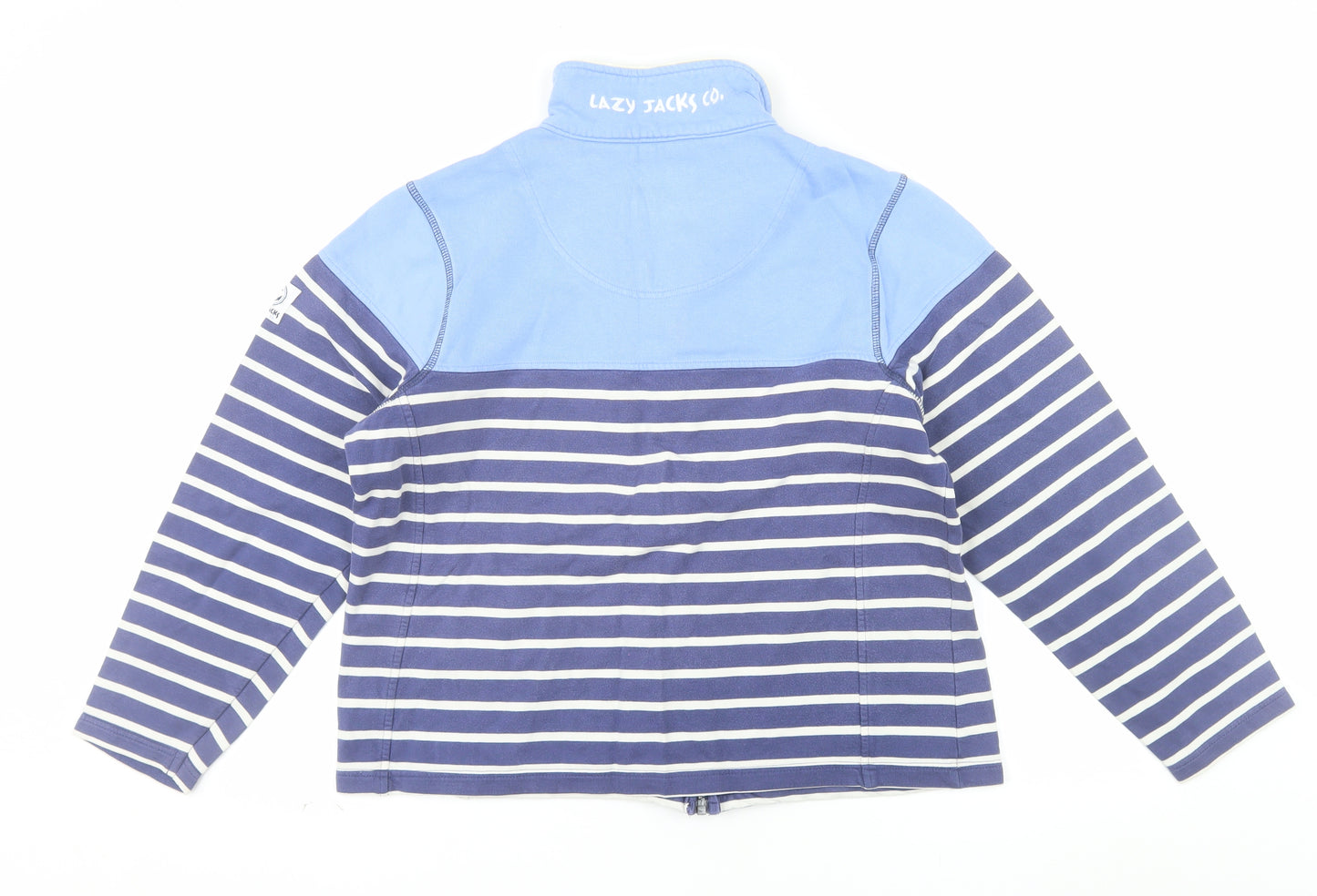 Lazy Jacks Women Blue Striped Full Zip Sweatshirt Size 12 Cotton Nautical