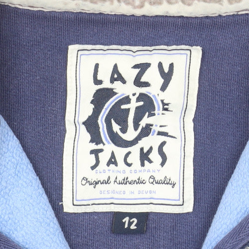 Lazy Jacks Women Blue Striped Full Zip Sweatshirt Size 12 Cotton Nautical