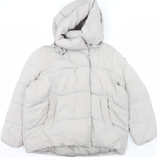BCBGMAXAZRIA Women Beige XL Hooded Puffer Jacket Polyester Winter Coat