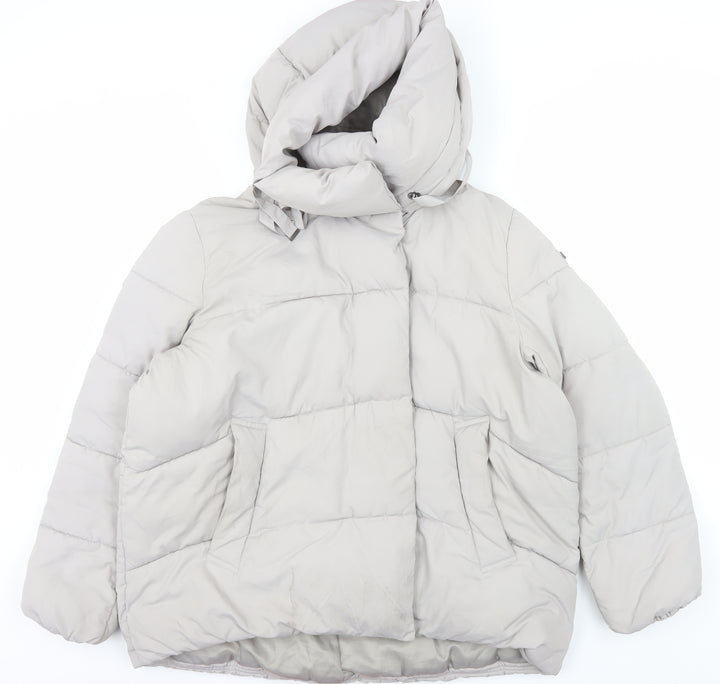 BCBGMAXAZRIA Women Beige XL Hooded Puffer Jacket Polyester Winter Coat