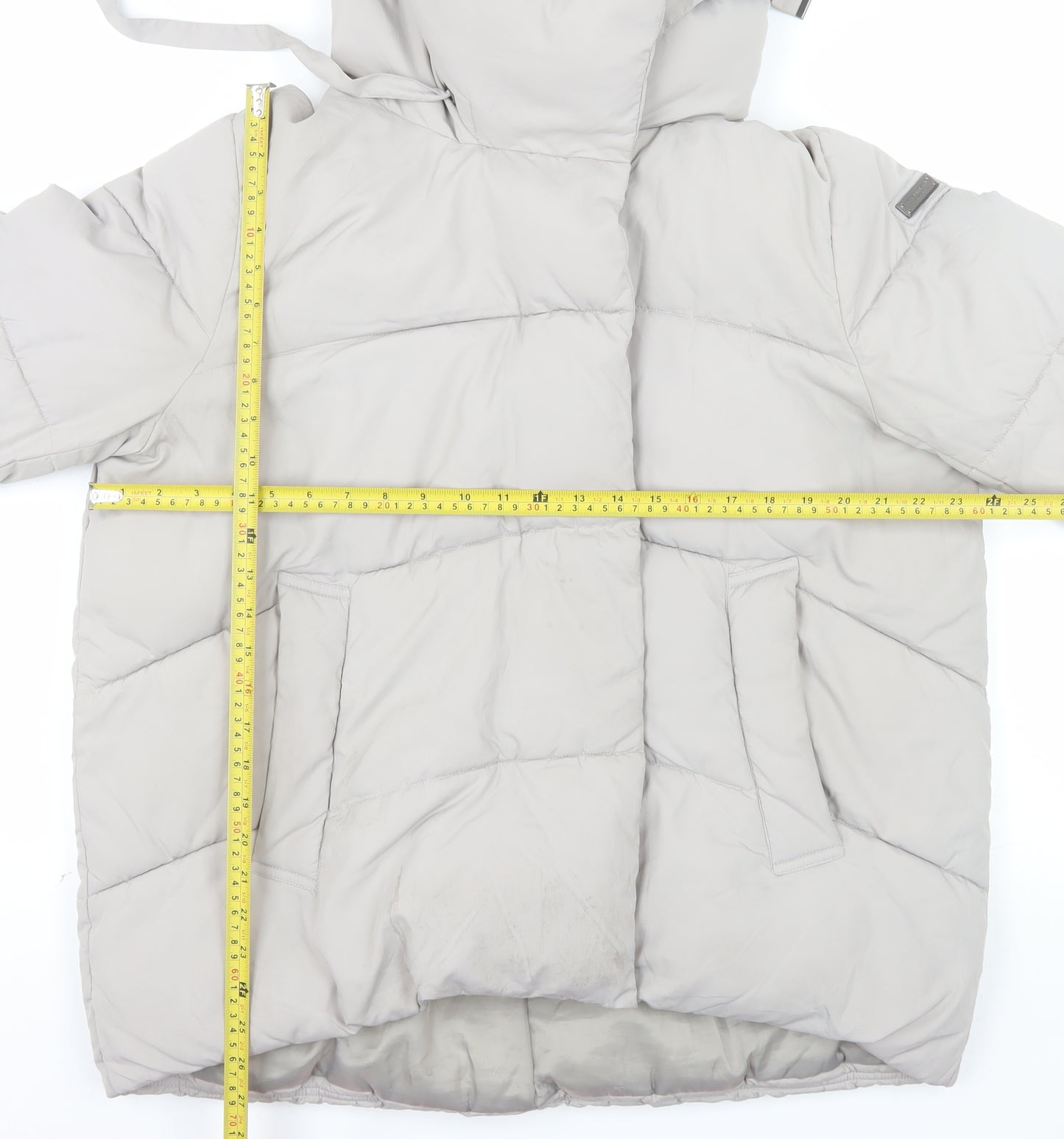 BCBGMAXAZRIA Women Beige XL Hooded Puffer Jacket Polyester Winter Coat