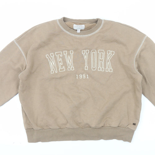 Pull&Bear Teen Beige New York 1991 Crew Neck Sweatshirt XS