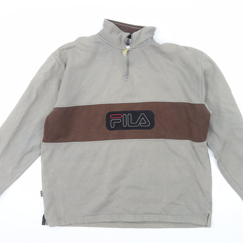 FILA Men's Brown 1/4 Zip Pullover Sweatshirt Size M Vintage Logo