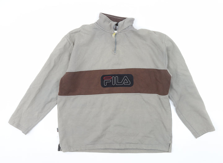 FILA Men's Brown 1/4 Zip Pullover Sweatshirt Size M Vintage Logo