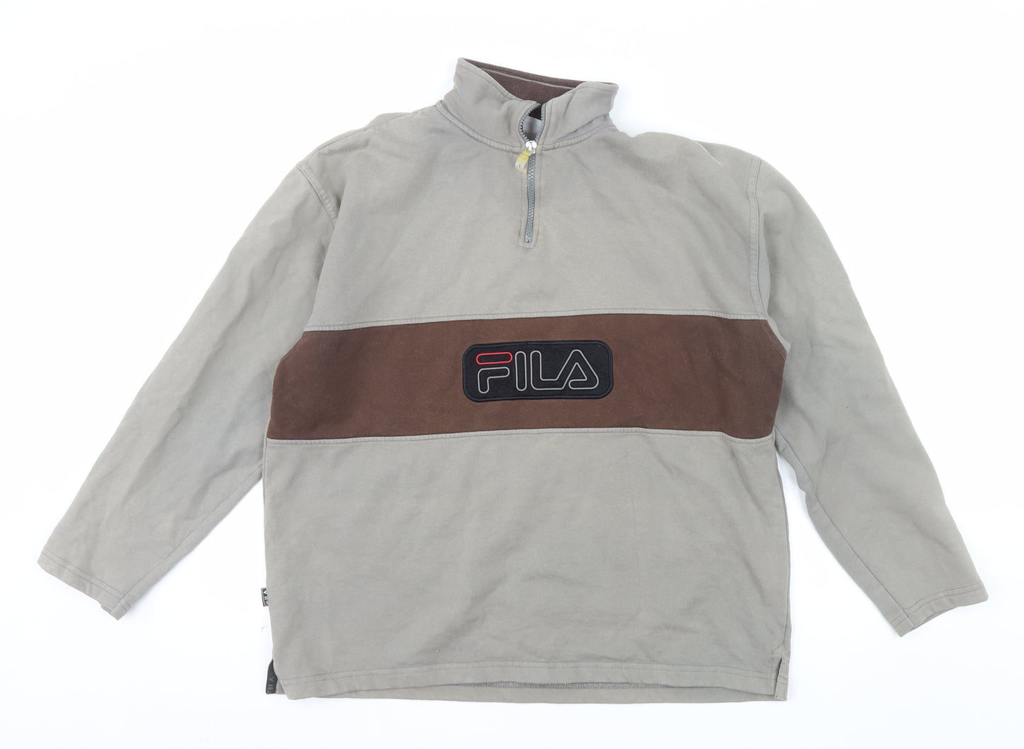 FILA Men's Brown 1/4 Zip Pullover Sweatshirt Size M Vintage Logo