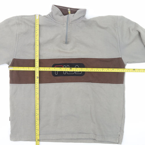 FILA Men's Brown 1/4 Zip Pullover Sweatshirt Size M Vintage Logo