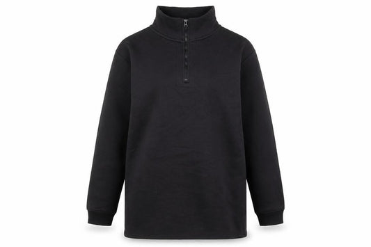Front view of Threadbare women’s black, size UK 10, 1/2 zip pullover sweatshirt