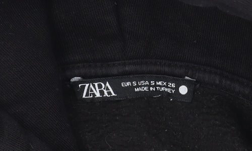 Zara Mens Black Pullover Hoodie Size S Regular Fit Fleece