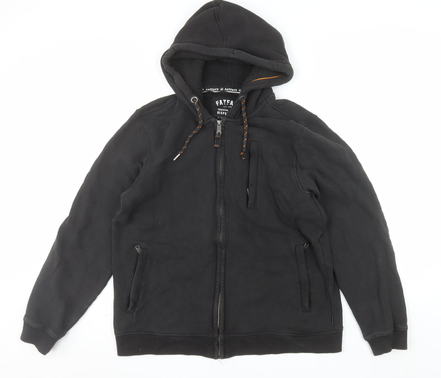 FatFace Mens Black Full Zip Cotton Hoodie L Regular Fit