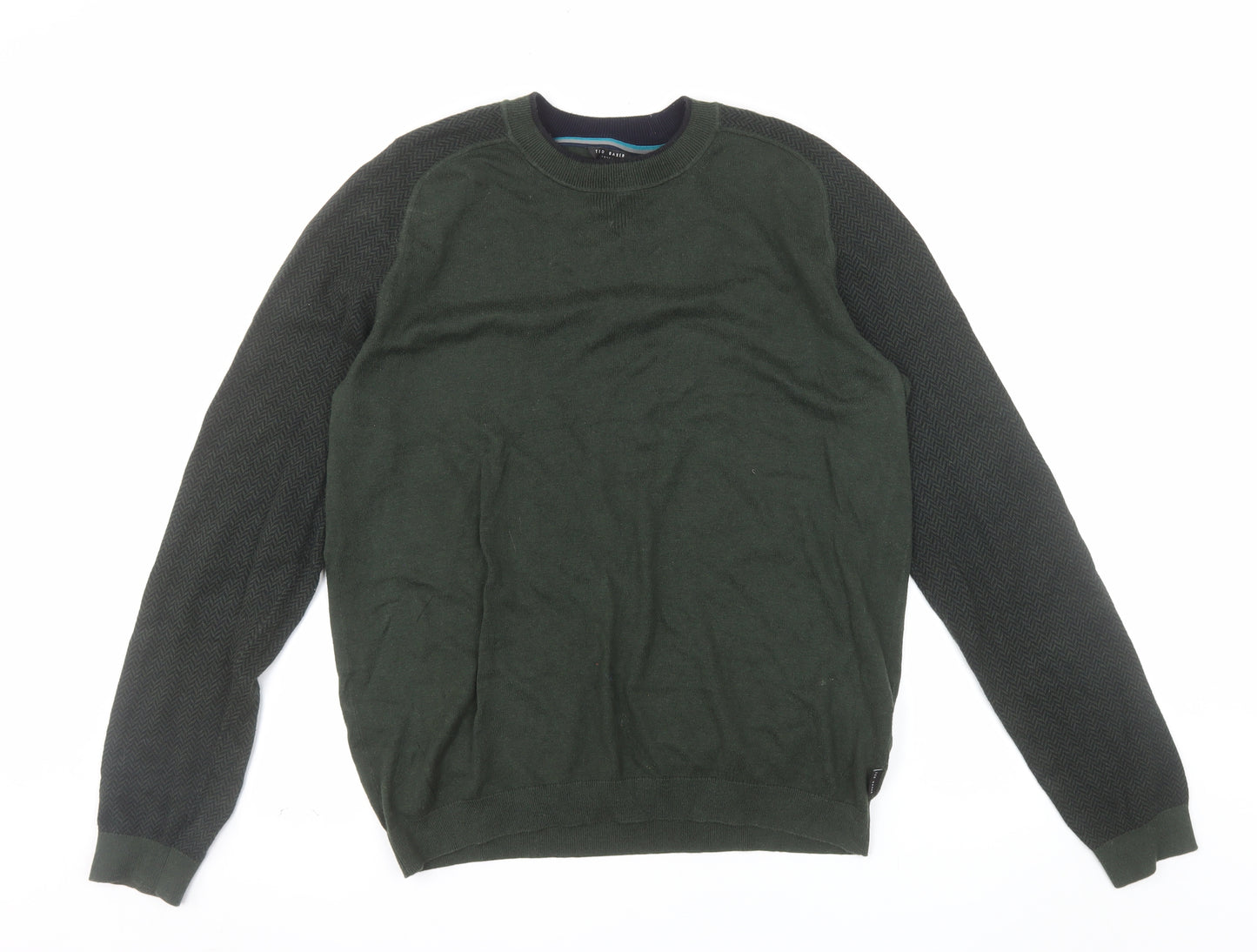 Ted Baker Men's Green Cotton Crew Neck Pullover Jumper Size L