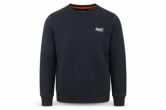 Front view of Superdry Men's Blue Crew Neck Pullover Sweatshirt, size L
