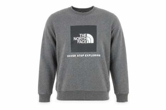 Front view of The North Face boys’ grey pullover fleece sweatshirt l graphic logo
