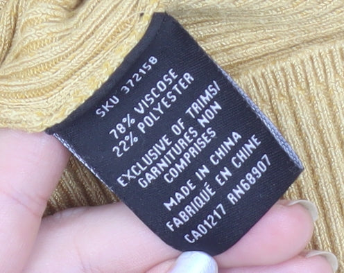 Le Château Women's Yellow Ribbed Knit V-Neck Strappy Long Sleeve Blouse Size S