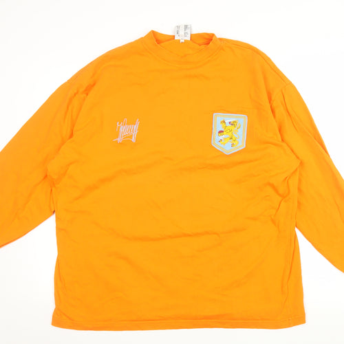 TOFFS Men's Orange 2XL Retro Football Long Sleeve Pullover Sweatshirt