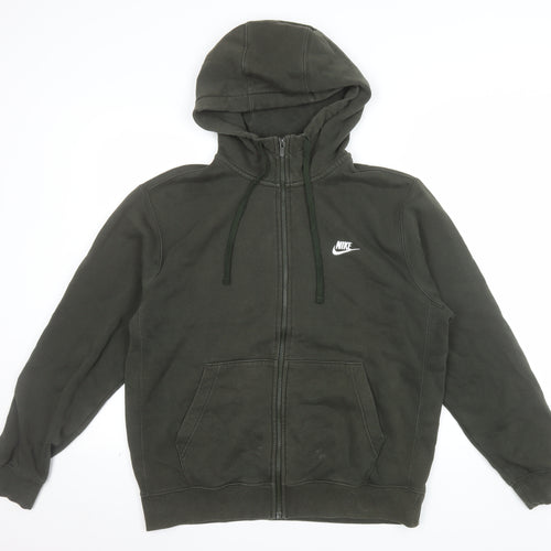 Nike Men's Green Full Zip Hoodie Size M Regular Fit Logo Fleece