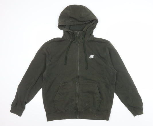 Nike Men's Green Full Zip Hoodie Size M Regular Fit Logo Fleece