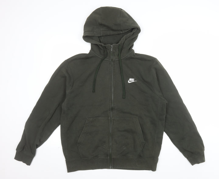 Nike Men's Green Full Zip Hoodie Size M Regular Fit Logo Fleece