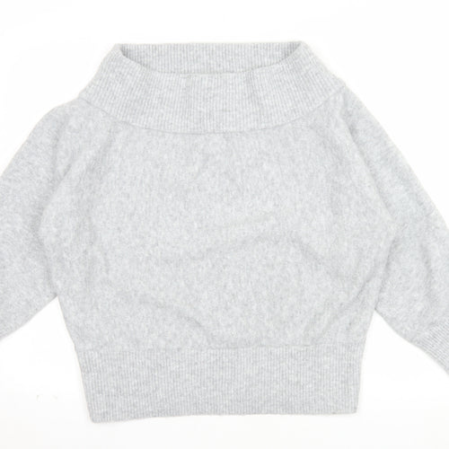 Pull&Bear Women Grey Roll Neck Wool Blend Relaxed Fit Jumper Size 12