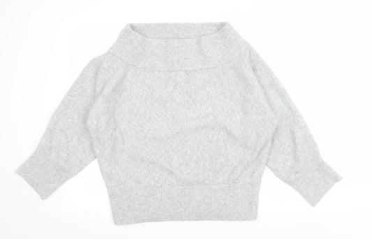 Pull&Bear Women Grey Roll Neck Wool Blend Relaxed Fit Jumper Size 12