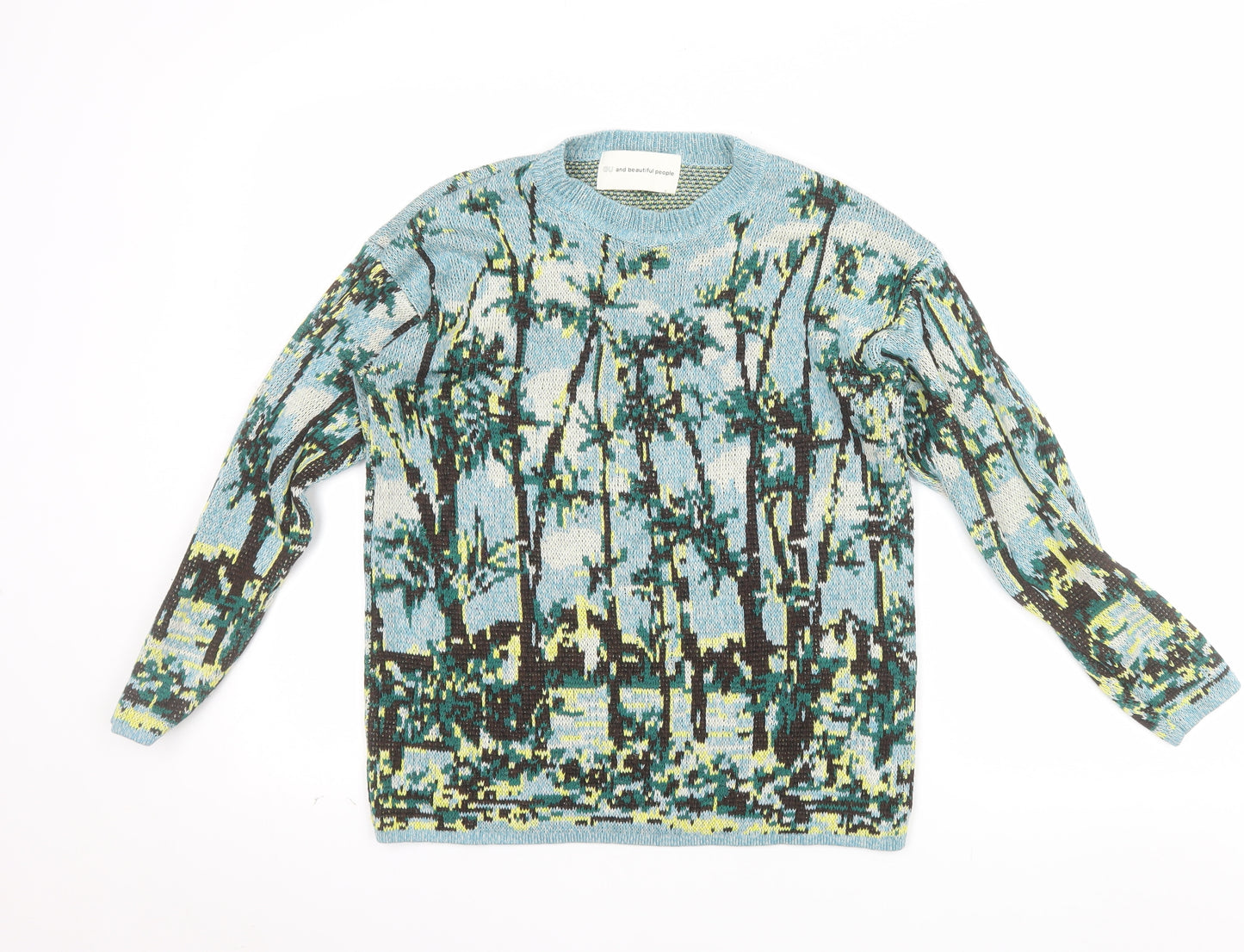 GU and Beautiful People Blue Art Knit Women's XS Pullover Jumper