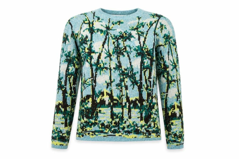 Front view of GU and Beautiful People Blue Art Knit Women's XS jumper