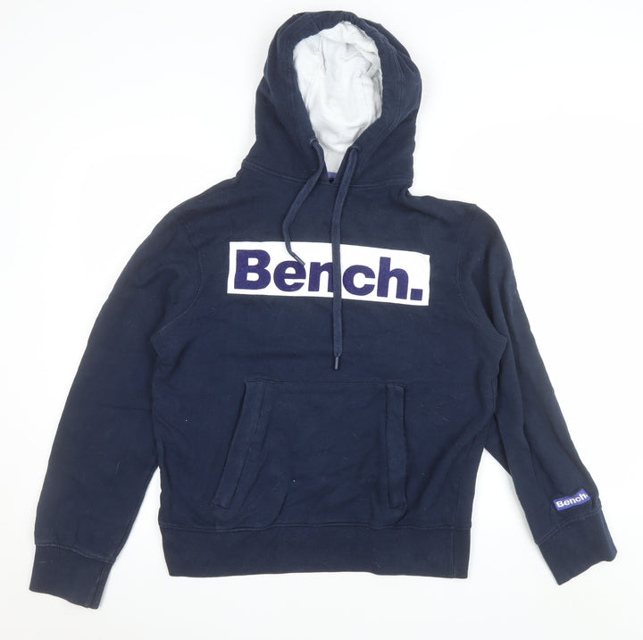 Bench Mens Blue L Pullover Hoodie Logo Cotton Sweatshirt
