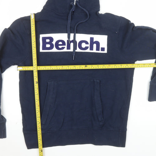 Bench Mens Blue L Pullover Hoodie Logo Cotton Sweatshirt