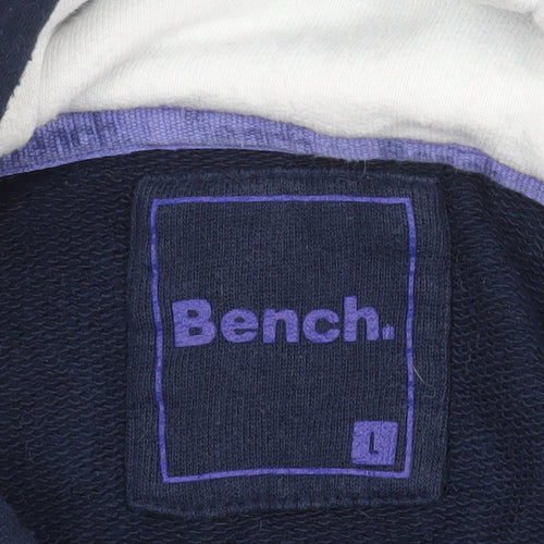 Bench Mens Blue L Pullover Hoodie Logo Cotton Sweatshirt